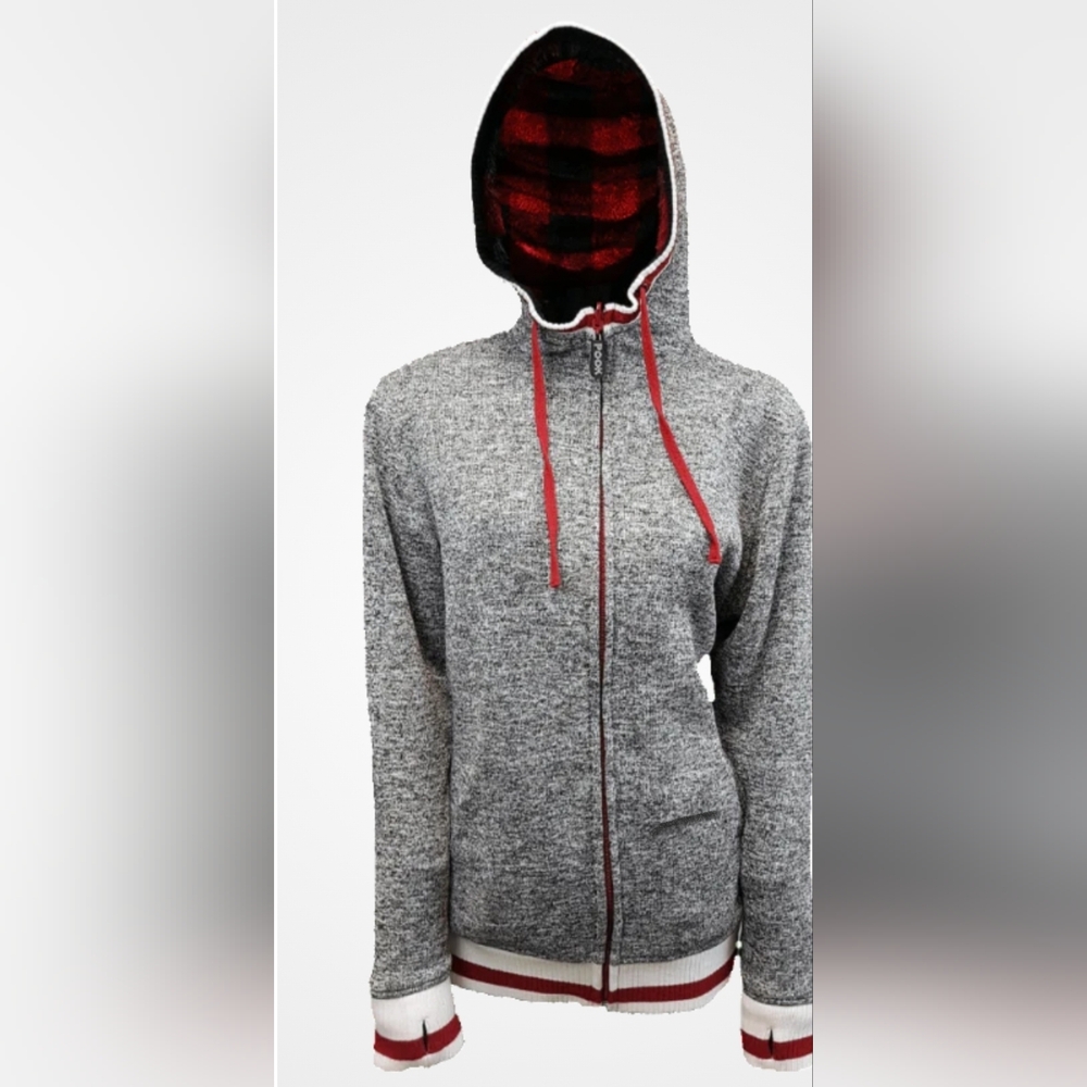 Pook Gray and Red Hooded Zip-Up Reversible Unisex Jacket